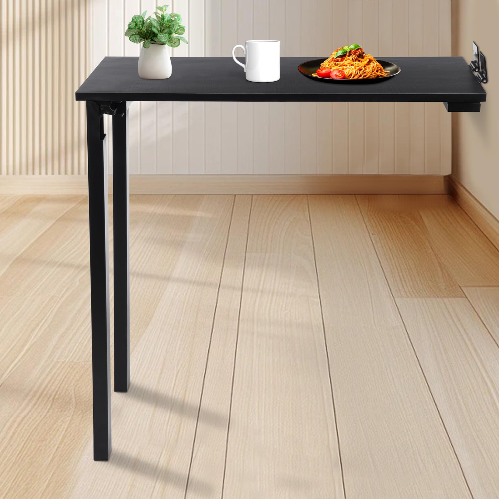 Tavolo pieghevole montato a parete in legno massello E0 grade, 75 x 40 x 74 cm, pieghevole da parete, tavolo da cucina, tavolo da pranzo, tavolo da pranzo (nero)