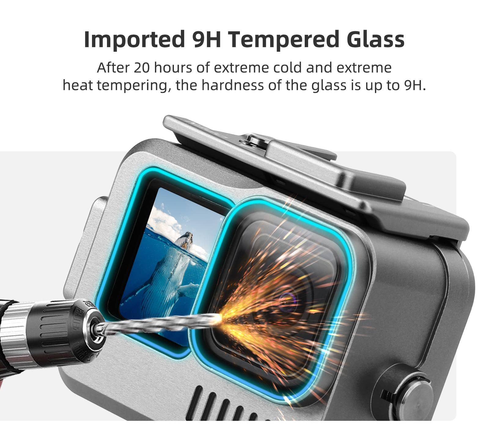 DAGIJIRD Custodia impermeabile con telaio in metallo per action camera con adattatore per GoPro 11/10/9, colore: Nero