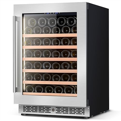 Vesgolden Refrigerador de vino de 24 pulgadas compresor de botellas de 53 botellas independiente o incorporado refrigerador de vino de cocina para