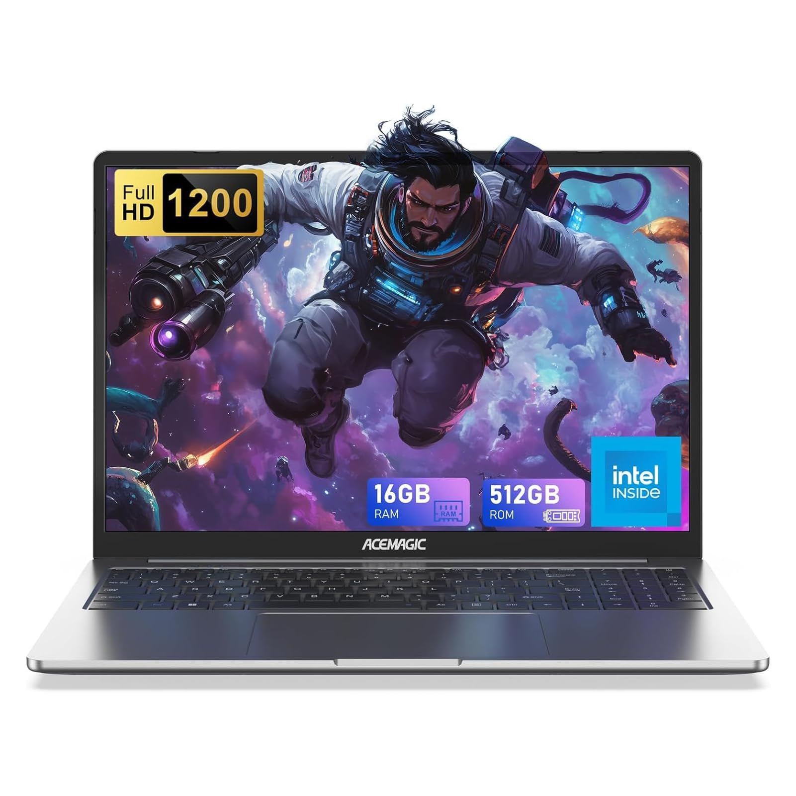 ACEMAGIC PC Portatile 16" Full HD,In-tel Alder Lake N97 (Fino a 3.6Ghz) Notebook,16GB DDR4 RAM 512GB SSD,2.4G/5G WiFi,BT5.0,Type_C, USB3.2,HDMI,Computer Studio Ufficio Laptop Grigio