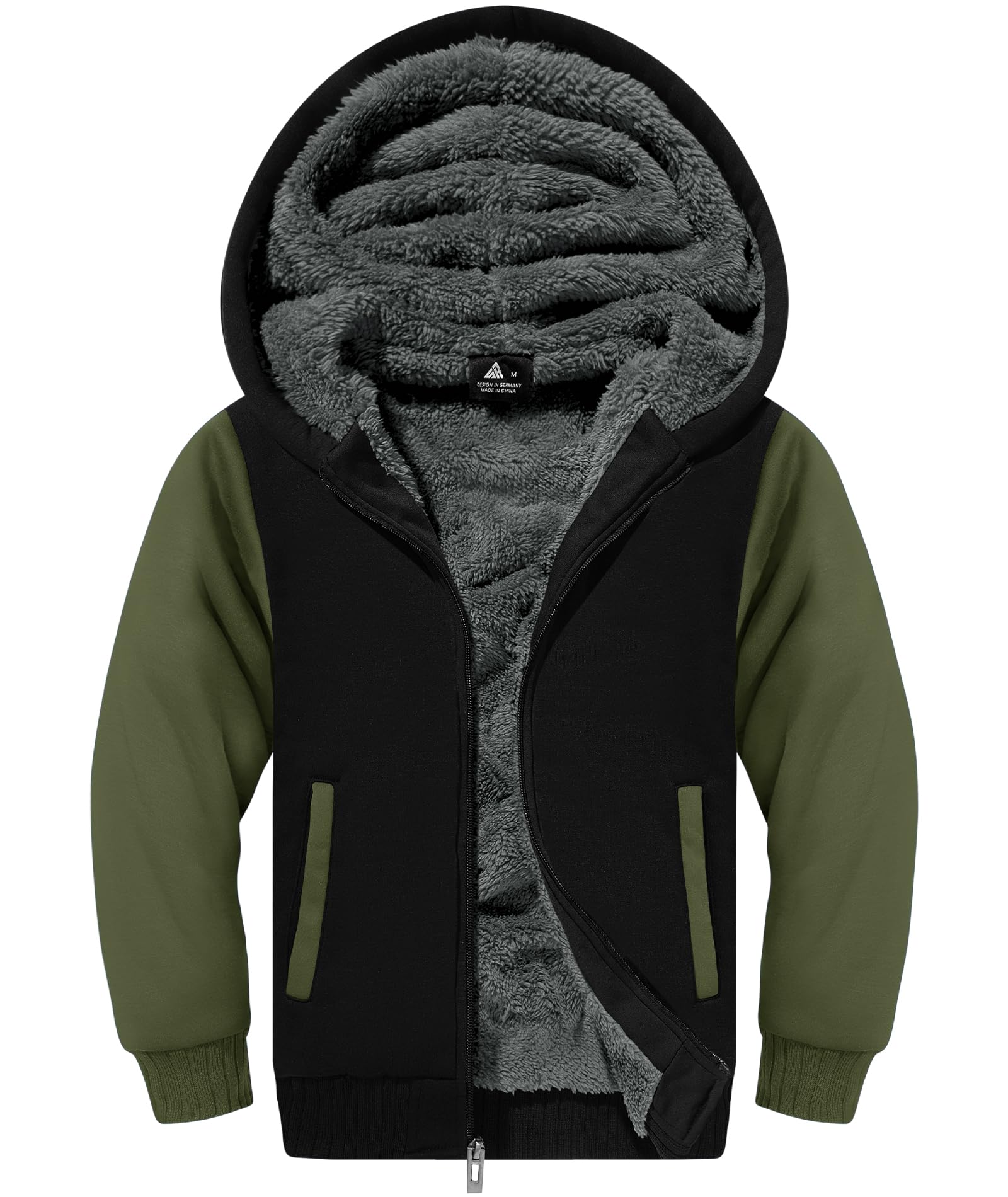 Boys Hoodie Zip Up Fleece Lined Jacket Kids Warm Sherpa Hooded Sweatshirts