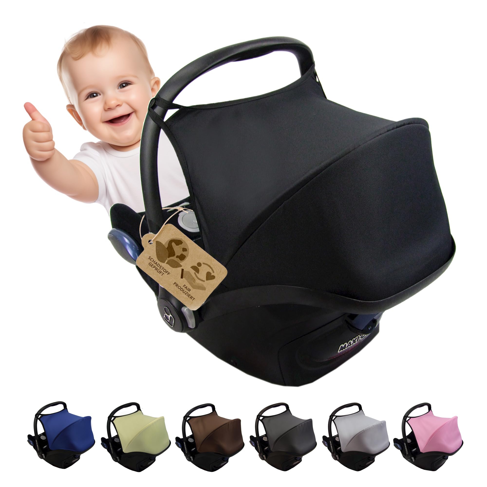 Sonnenverdeck Sonnendach [Sonnenschutz für Babyschale] kompatibel mit Maxi Cosi Cabrio Fix Gruppe 0 + GP (schwarz)