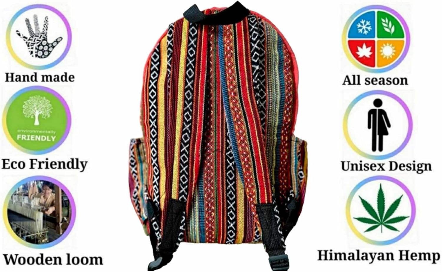 Large size multi pocket breathable back pack | Hand made Eco friendly Hemp from Himalaya | Strong backpack with Unbreakable YKK Zipper chain. College, Laptop, travelling. - Image 2