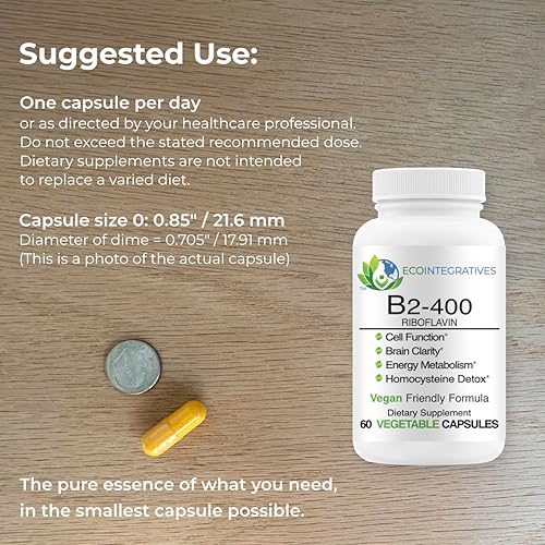 Miniatura 3 de Riboflavina pura B2-400 - Salud del sistema nervioso, desintoxicación de homocisteína, cardiovascular, ayuda a aumentar la energía, la claridad