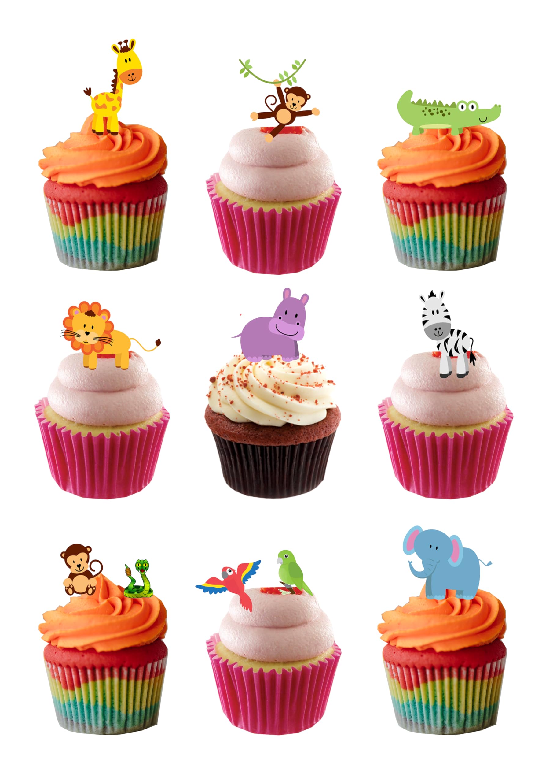26 Stand Up Cute Jungle Zoo Safari Animals Premium Edible Wafer Paper Cake Toppers Decorations