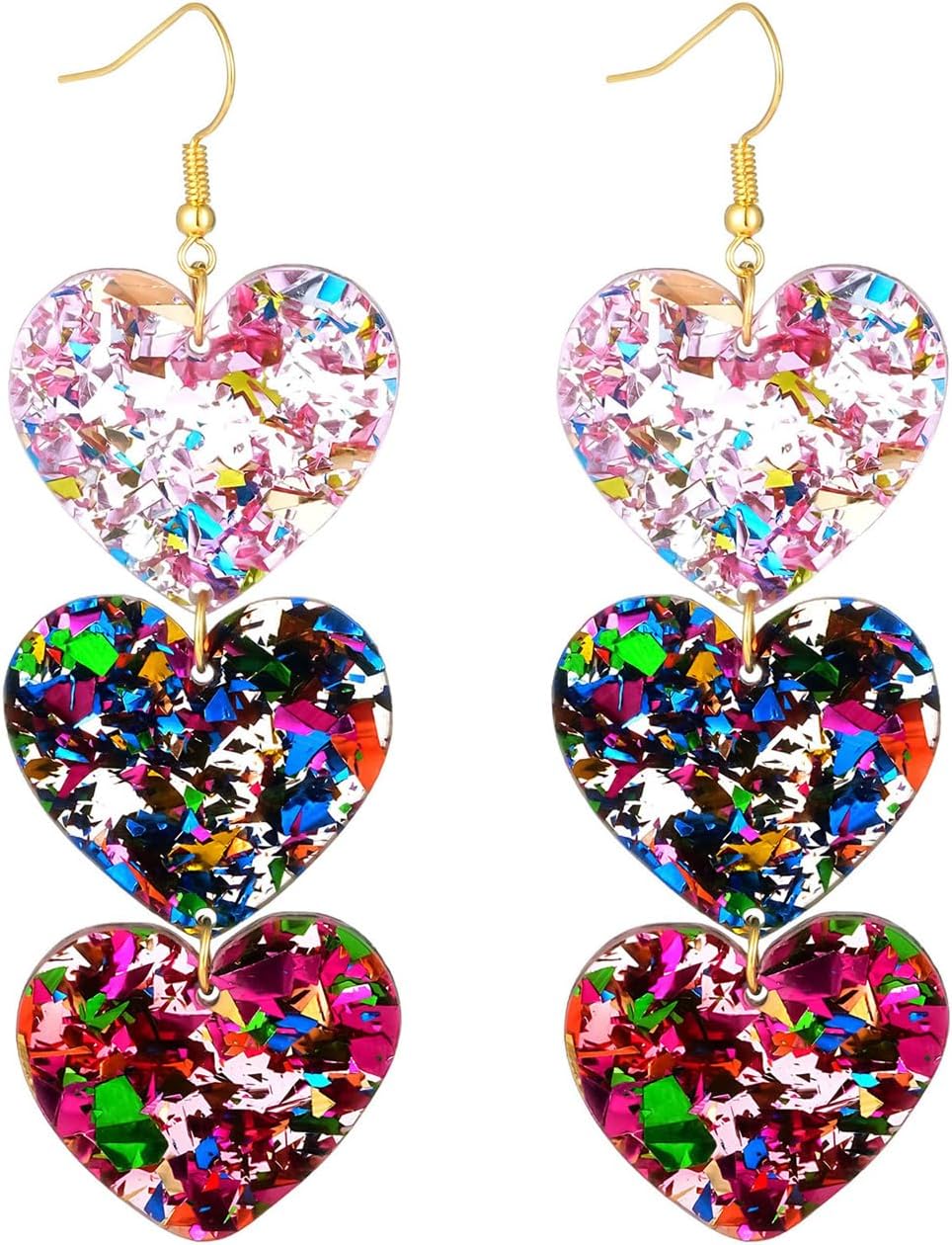 Heart Dangle Earrings Valentine's Day Earrings for Women Wife Mother Glitter Valentine Jewelry Gift Acrylic Heart Earring