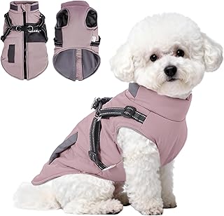 ZoneYan Hundejacke Winterweste Jacken, Warme Reflektierend Hundemäntel mit Geschirr Wasserdicht, Hundekleidung Winter, Hundepullover für Kleine und Mittelgroße Hunde & Welpen, XL