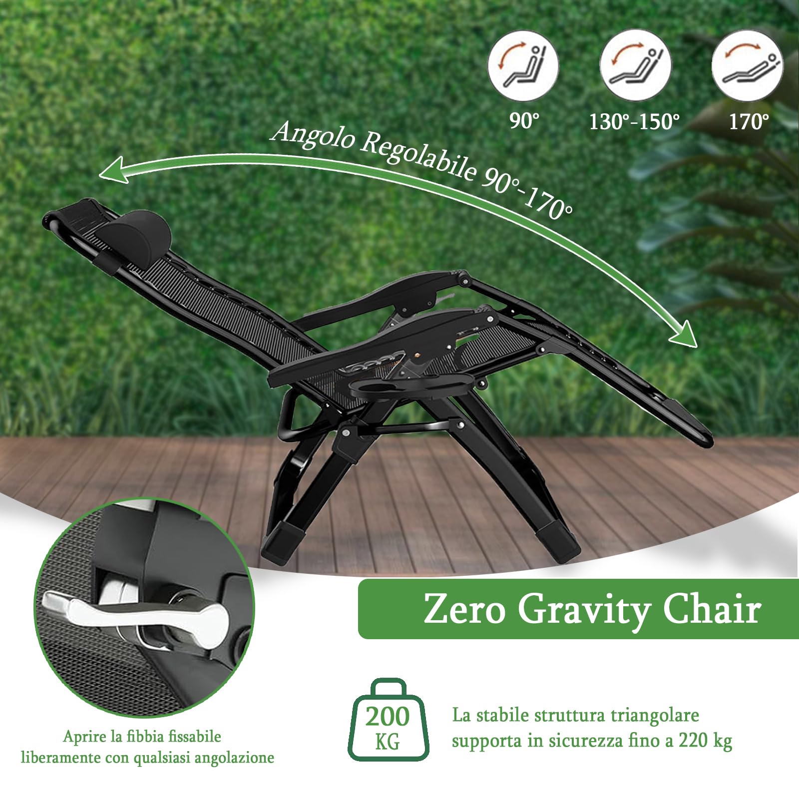 Sedia a Sdraio Pieghevole Largo 72 cm Sdraio da Giardino Esterno con Stuoia e Copertura Sedie, Nero Sdraio da Campeggio con Schienale Regolabile per Spiaggia,Giardino,Piscina, Viaggi