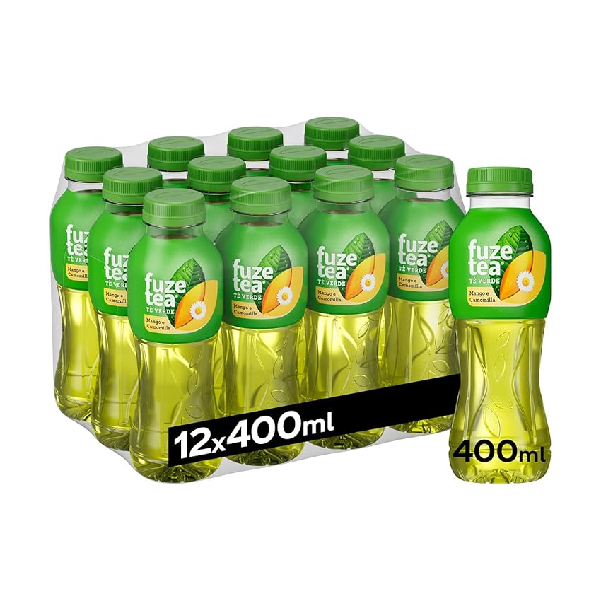 Fuze Tea, Bevanda Rinfrescante Analcolica di Té al Gusto Mango e Camomilla, con Zuccheri ed Edulcorante - 1 Confezione da 12 Bottiglie da 400 ml