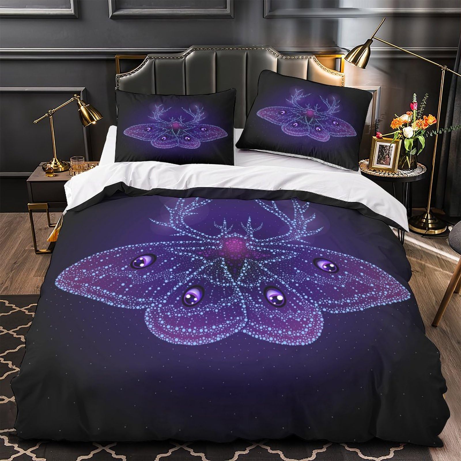Parure de lit papillon violet pour une chambre de couple romantique en 140x200 cm