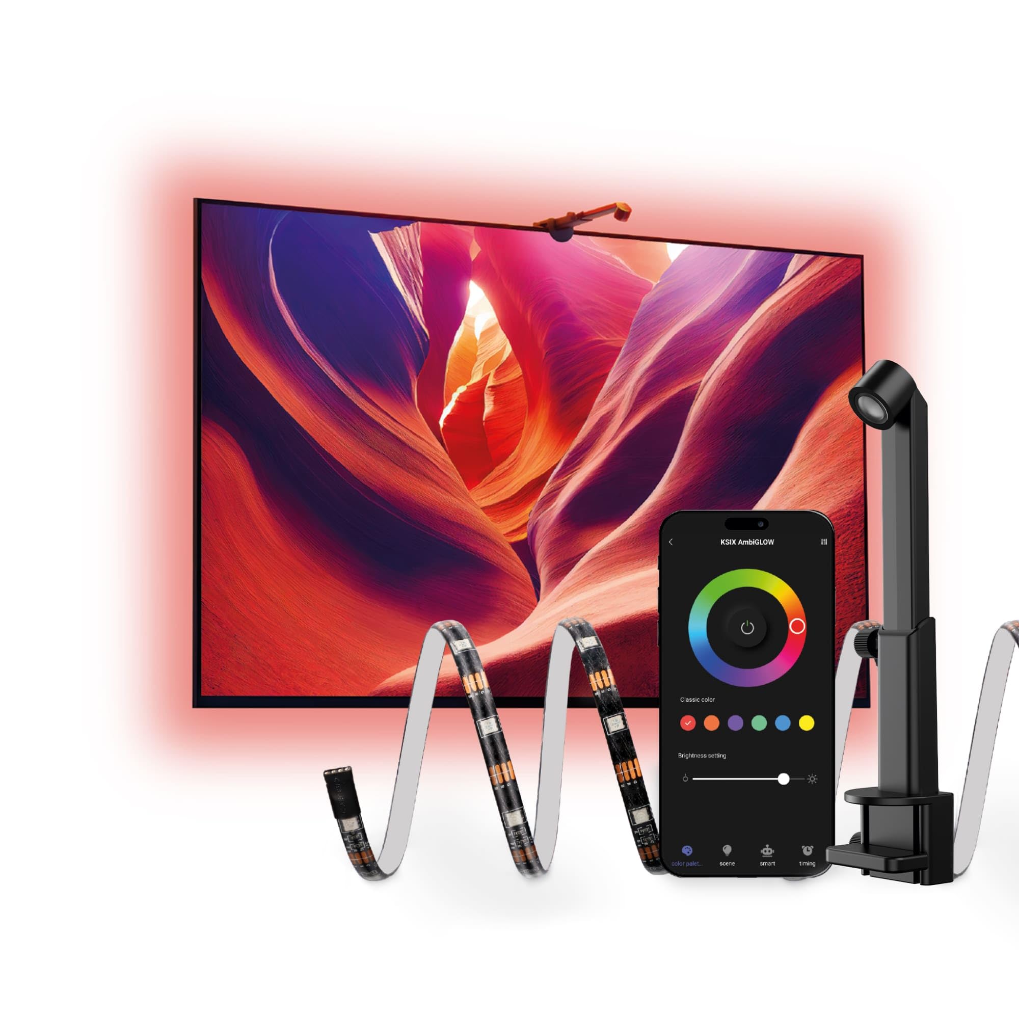 Tiras LED inteligentes para TV Ksix AmbiGlow, Sensor de color, TV 55 a 75
