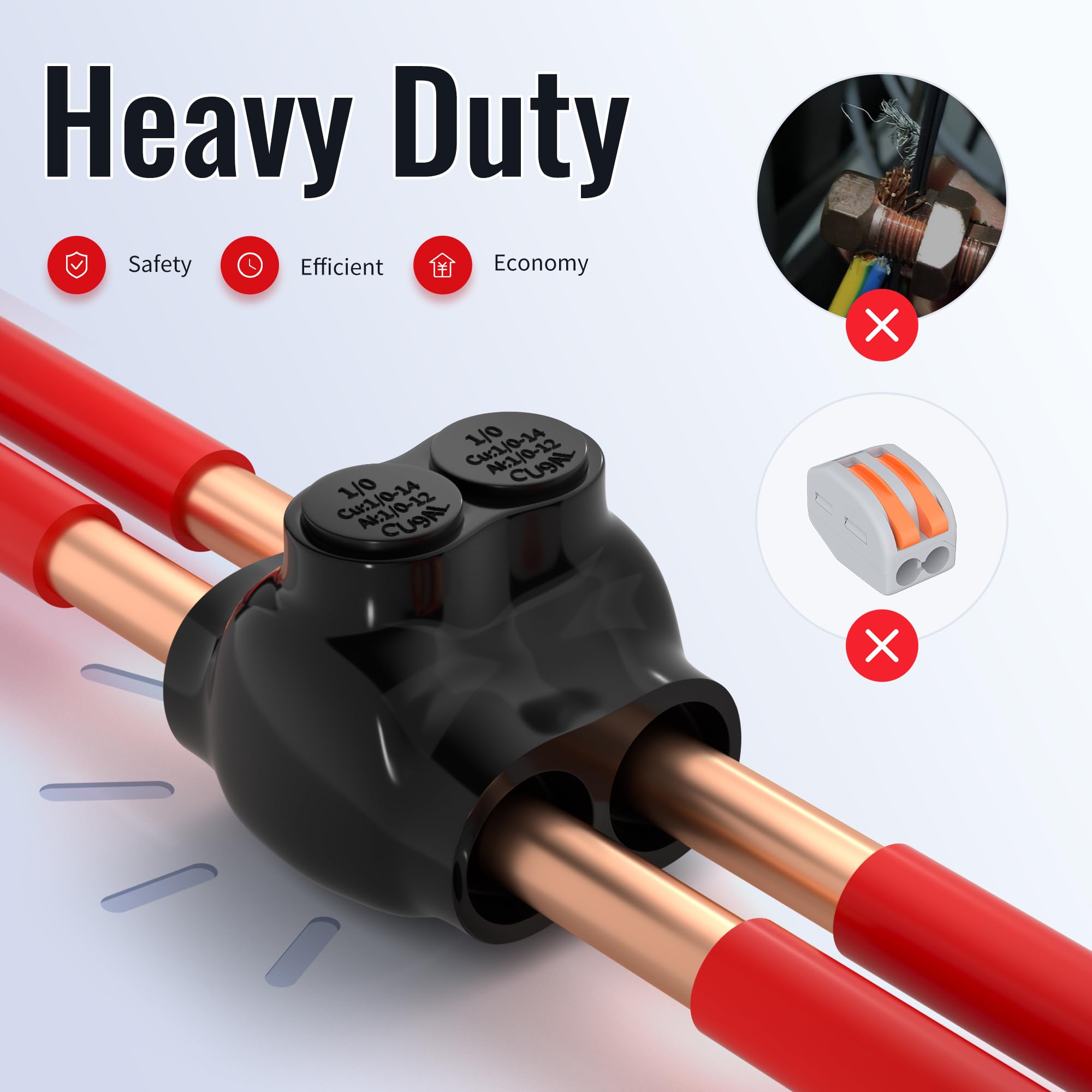 RVBOATPAT Lot de 6 connecteurs multi-robinets isolés à 2 ports 1/0-14 AWG, connecteur d'alimentation électrique à double entrée 3/16" Allen hexagonal en aluminium