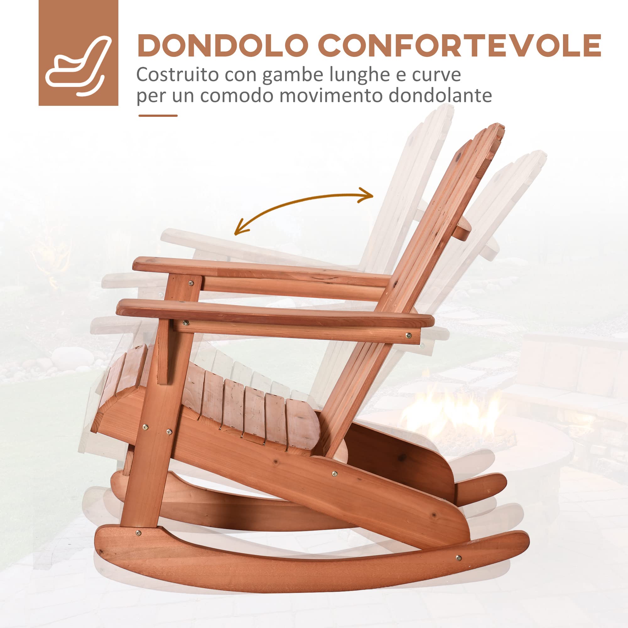 Outsunny Sedia Adirondack in Legno, Sedia a Dondolo per Giardino ed Esterni Impermeabile, 77x94x97cm Teak