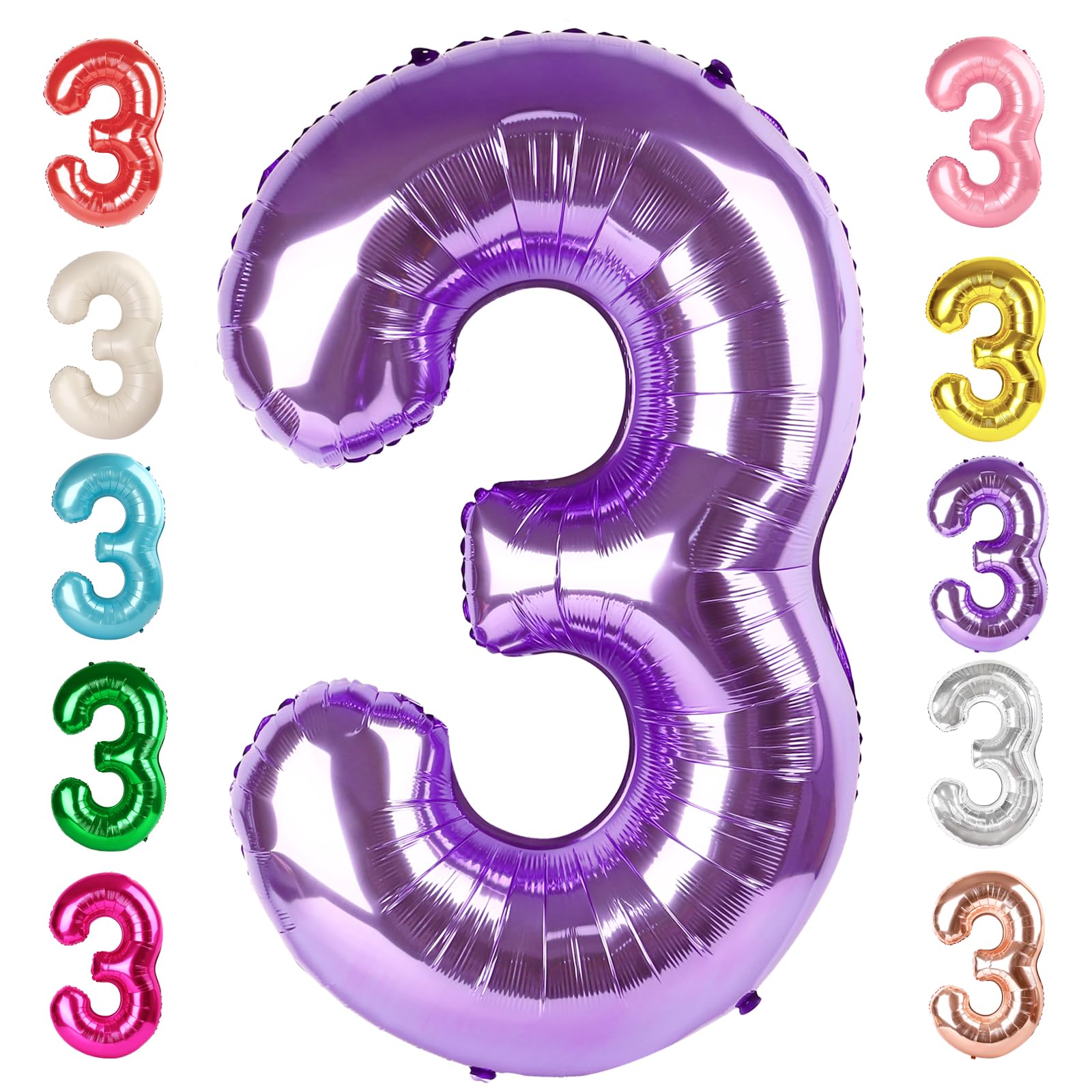Globo morado con número 3 de 40 pulgadas, globo grande de helio de aluminio de mylar número 33, decoraciones de fiesta de cumpleaños, decoraciones de cumpleaños para niñas