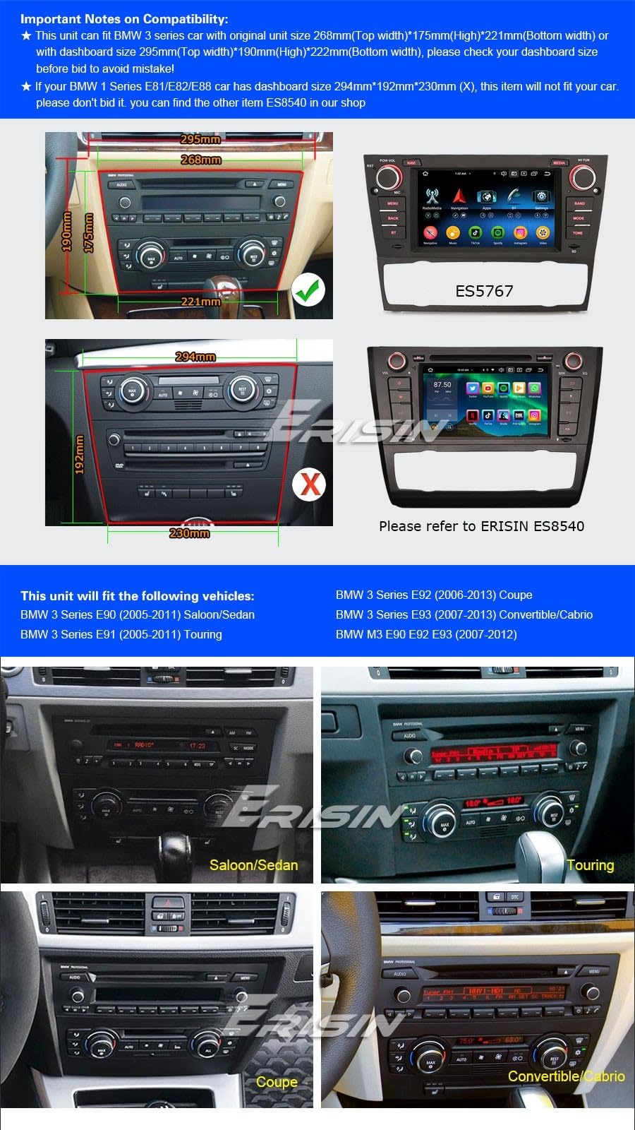 8 Cœurs 4Go+64Go Android 16 Autoradio pour BMW Série 3 E90 E91 E92 E93 M3 | Support Carplay sans fil Android Auto DSP Bluetooth 5.0 WiFi 4G Navigateur GPS écran tactile DAB+