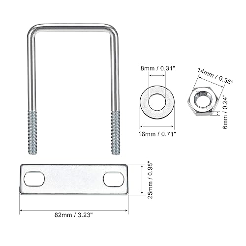 Miniatura 17 de uxcell Pernos cuadrados en U de 1-3/8 "(35 mm) de ancho interior de acero al carbono M8 con tuercas, placa, arandelas