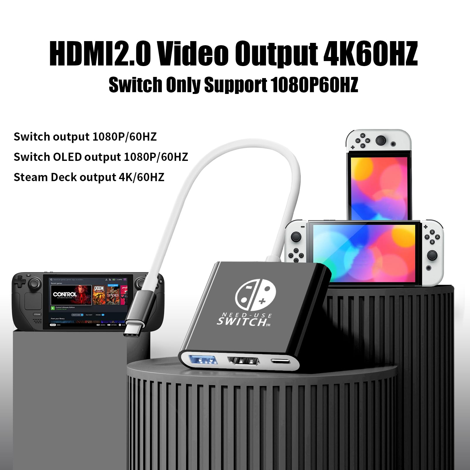 Adattatore USB C a HDMI per switch NS/OLED, Dock 3 in 1 TV Switch Adattatore con cavo HDMI 4K, ricarica 100 W tipo C, compatibile con switch NS/OLED, Steam Deck, Smartphone, PC (nero)
