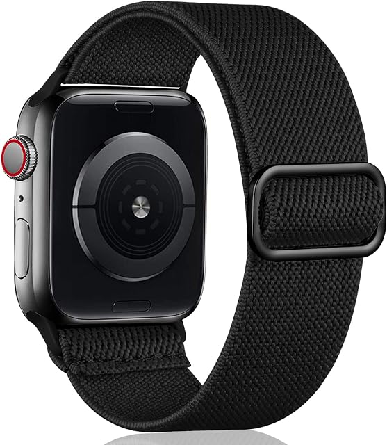 Oielai Solo Loop Strap Compatible with Apple Watch Strap 44mm 45mm 42mm 49mm, Adjustable Nylon Braided Sport Replacement Strap for iWatch SE Series 8/7/6/5/4/3/2/1/1, 42mm/44mm/45mm, Black