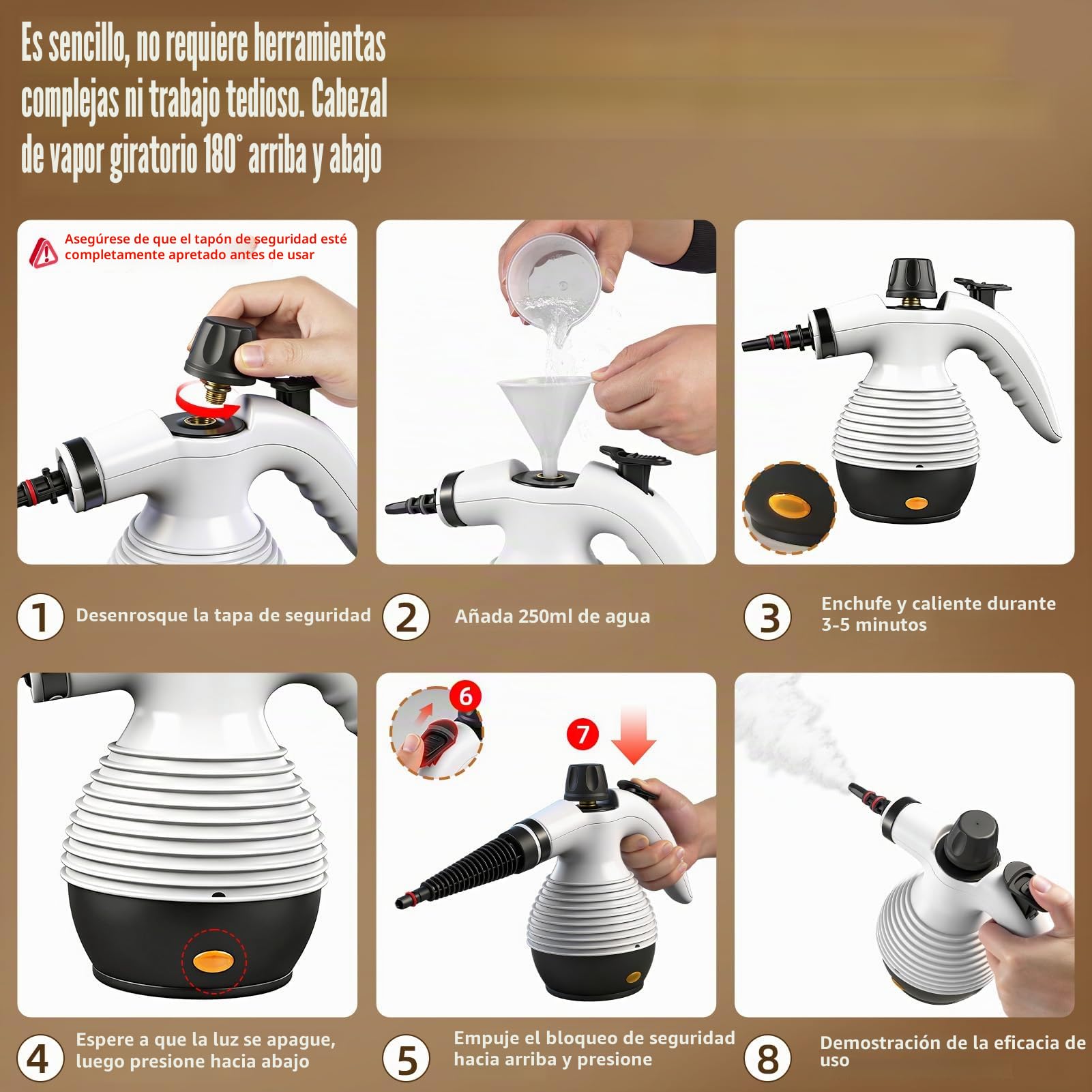 2 en 1 Limpiador a Vapor/Fregona Vapor, 1050W Steam Cleaner 135°C Calentamiento Rápido con 350ml Depósito, Limpiador de Vapor para Diversas Superficies Como Azulejos Sofás y Cocinas