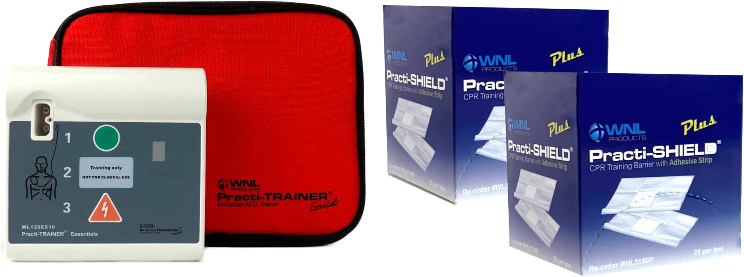 WL120ES10 AED Practi-Trainer & CPR Practi-Shield Plus Training Protectors Bundle - 1 AED Trainer and 50 Shields
