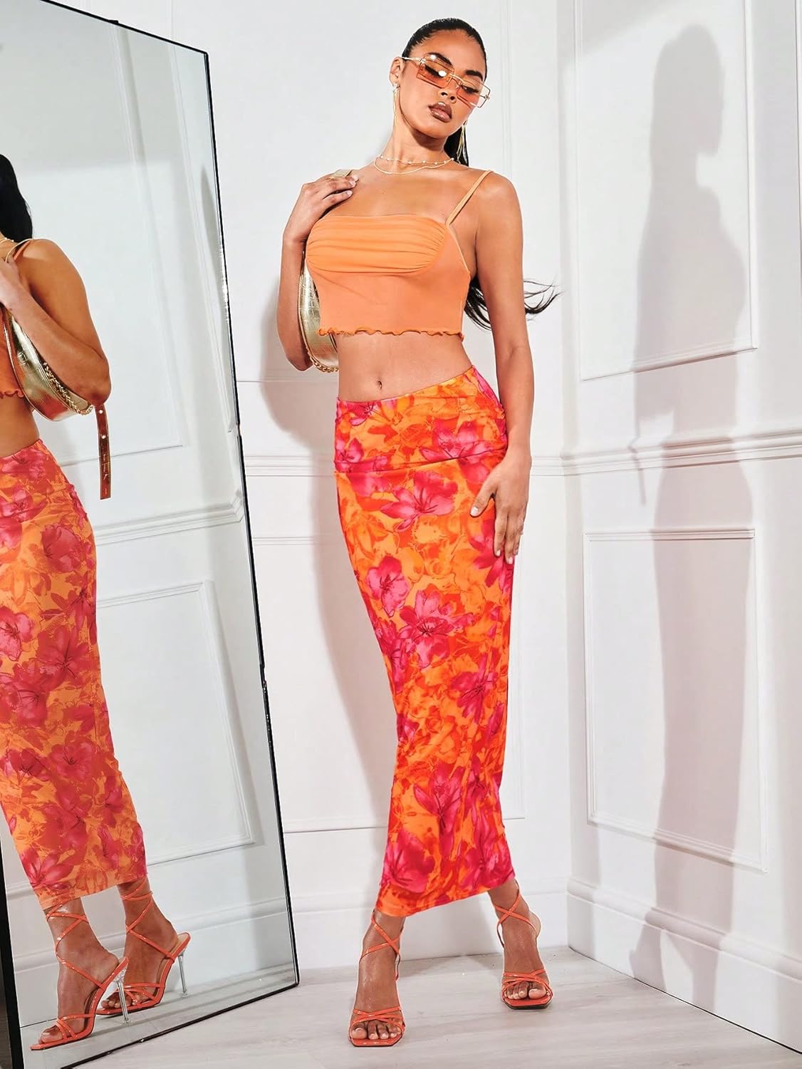 Milumia Women Boho Floral Maxi Skirt Going Out Mid Waist Vacation Bodycon Long Skirts - Image 4