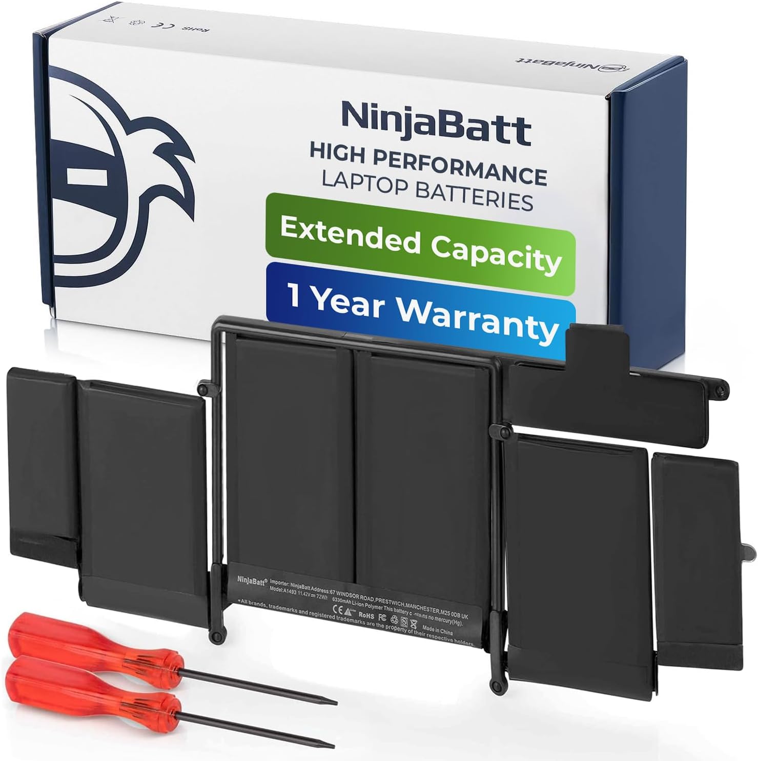 NinjaBatt Battery A1502 A1582 for Apple MacBook Pro Retina 13” A1493 [Early 2015 - Mid 2015, Mid 2014, Early 2013 - Late 2013] - Long Lasting [72Wh/11.42V]