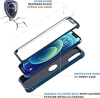 Vista 4 de ORETECH Funda para iPhone 12/iPhone 12 Pro con [2 x Protectores de Pantalla de Vidrio Templado] 360° Heavy Duty Bumper de PC Duro Cubierta de Azul