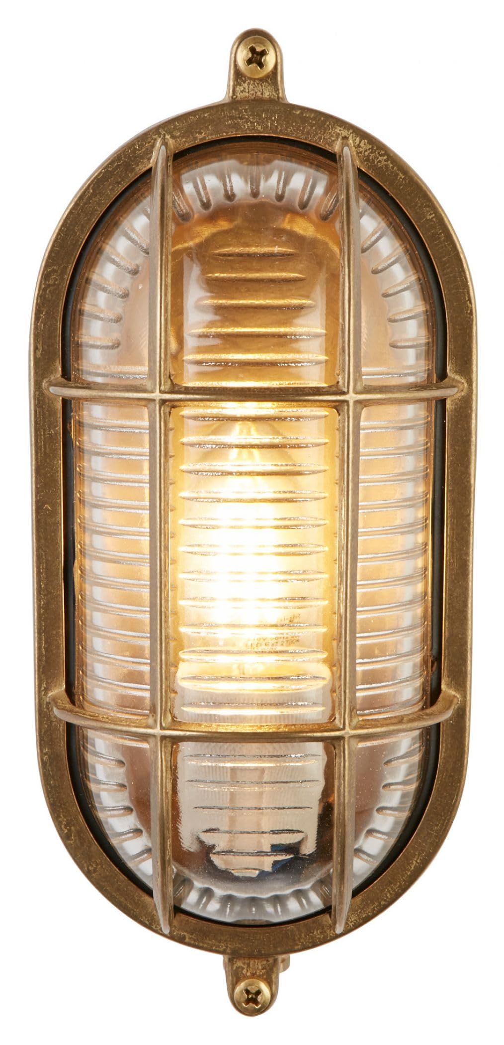Searchlight Lighting Solid Brass Searchlight Bulkhead Oval Outdoor Light Ribbed Glass