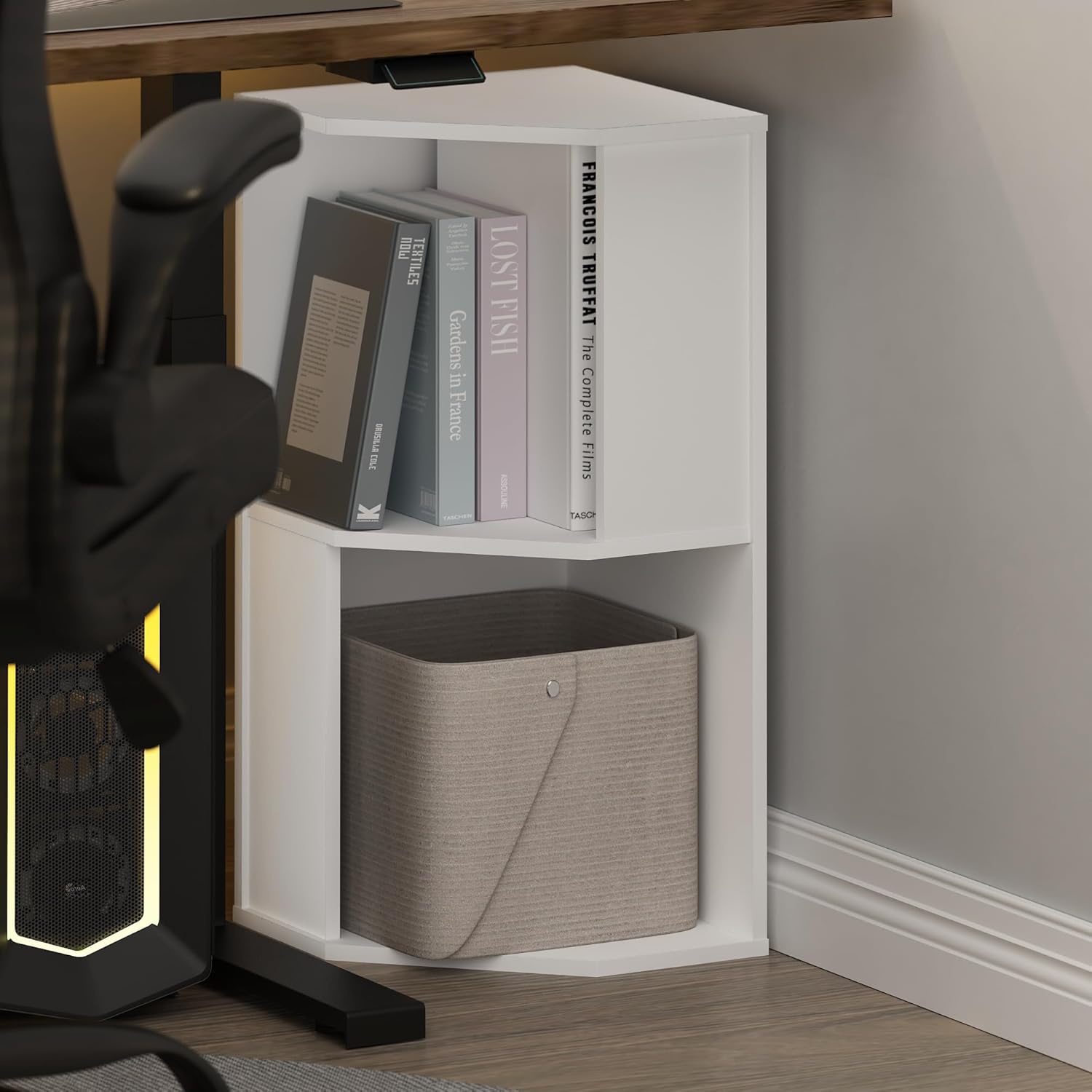 Furinno ECON Corner Shelf, 4-Tier Corner Book Shelf, Storage Shelves, Display Rack, Bookshelf, for Organization and Storage, Living Room, Home Office, Plain White