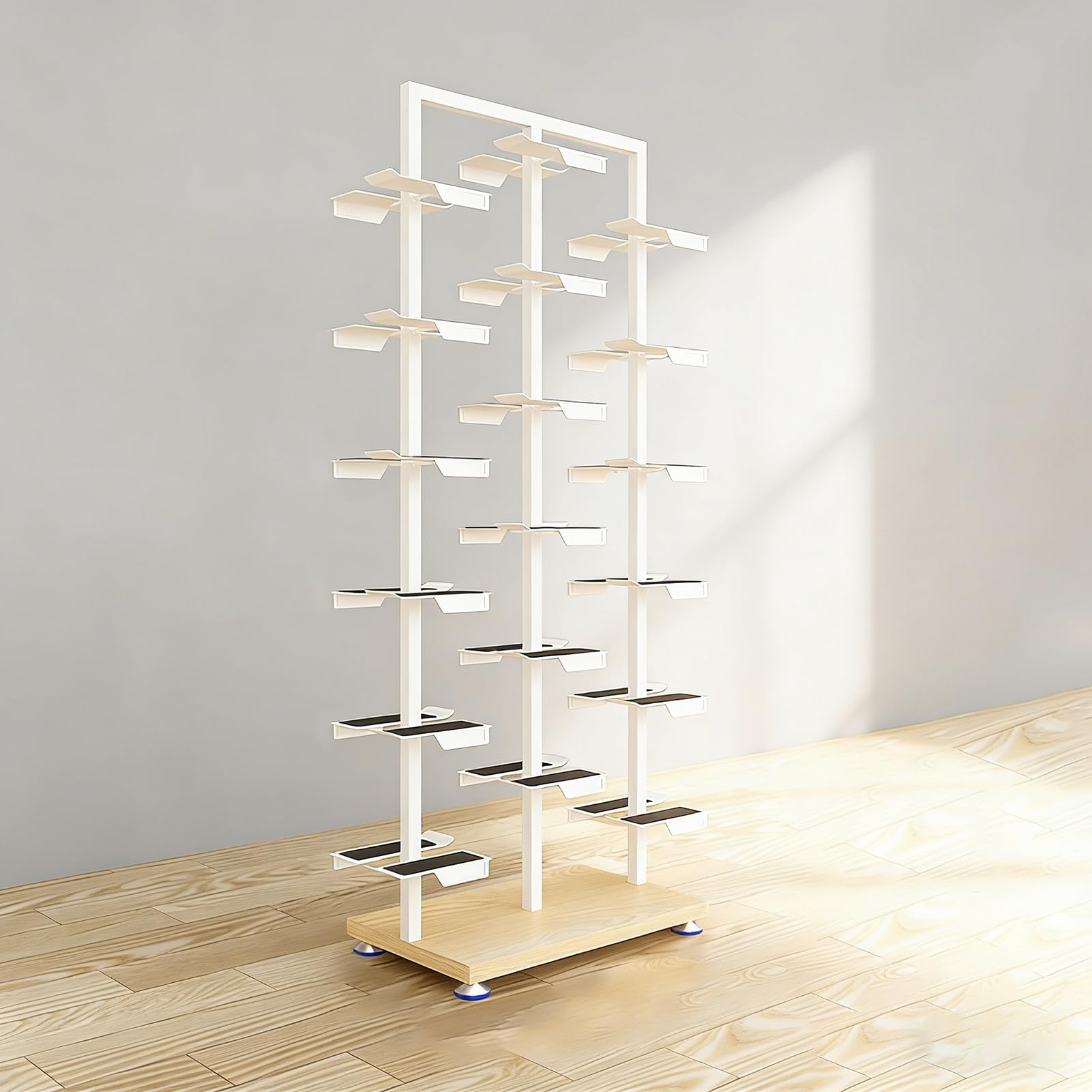 UrbanUp Espositore Scarpe Grande Espositore per Scarpe, Portascarpe Salvaspazio per Spazio di Lavoro, Scaffali Sospesi per L'ingresso di Un Negozio di Articoli per la Casa(White+wood B,L)