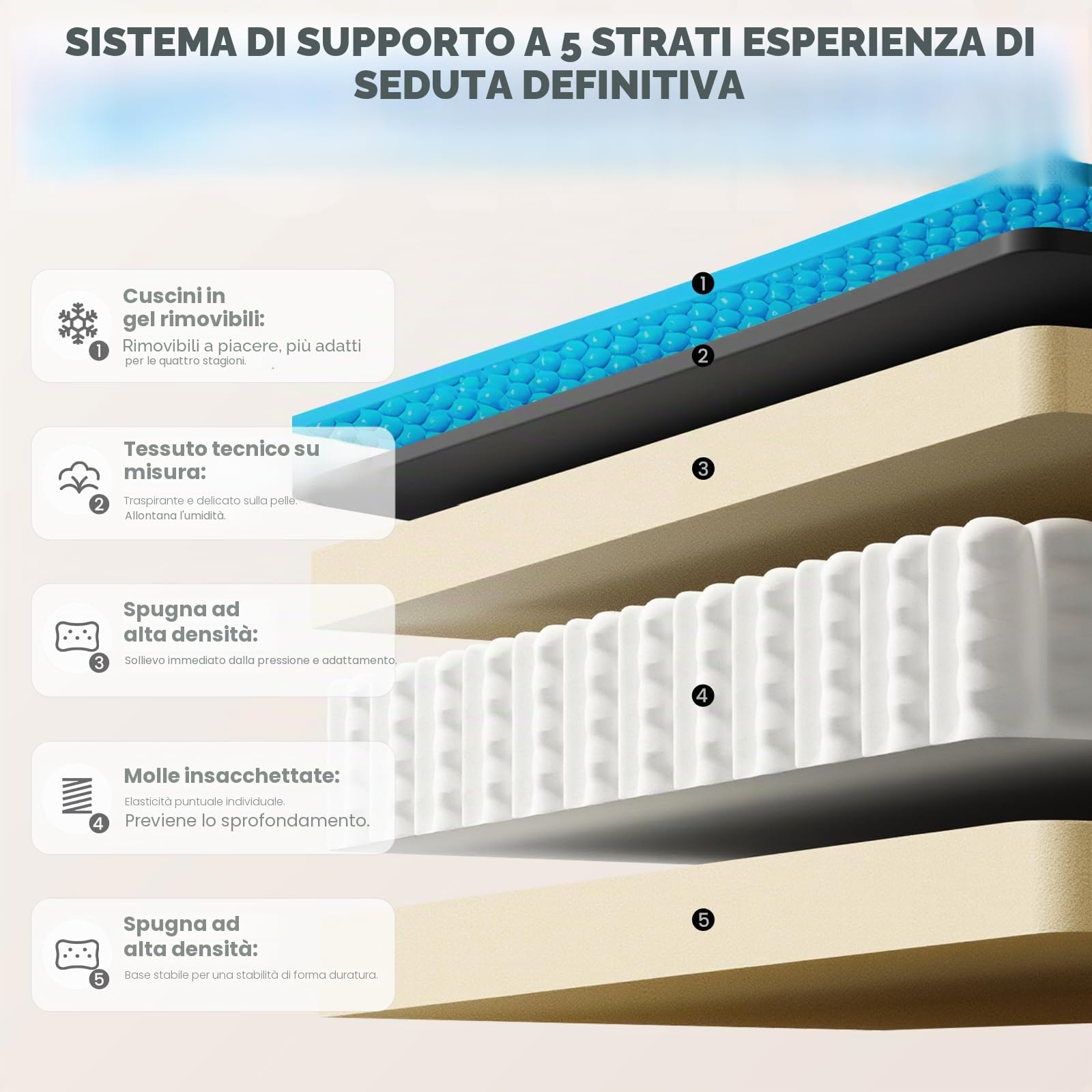 Dowinx Sedia Gaming con supporto lombare, Ampio Sedile Piatto Poltrona Gaming, Sedie Gaming Ergonomica con cuscinetto in gel e borse di stoccaggio Sedia Game, Beige