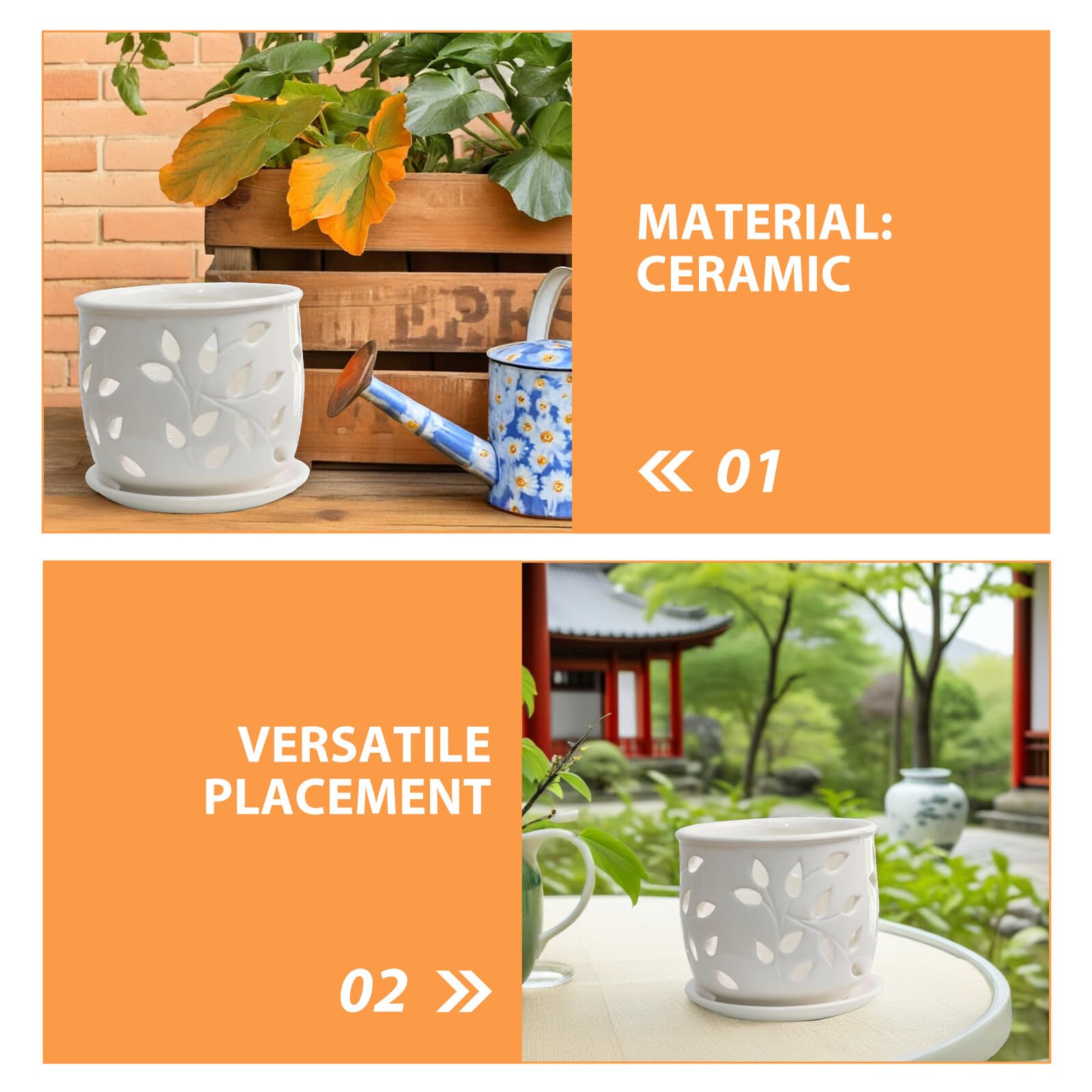 ibasenice Biały Ceramiczny Doniczka Do Orchidei z Otworami Drenażowymi i Spodkiem Idealna Do Szkółek i Dekoracji Stołu Imprezy Wspiera Zdrowy Wzrost Korzeni