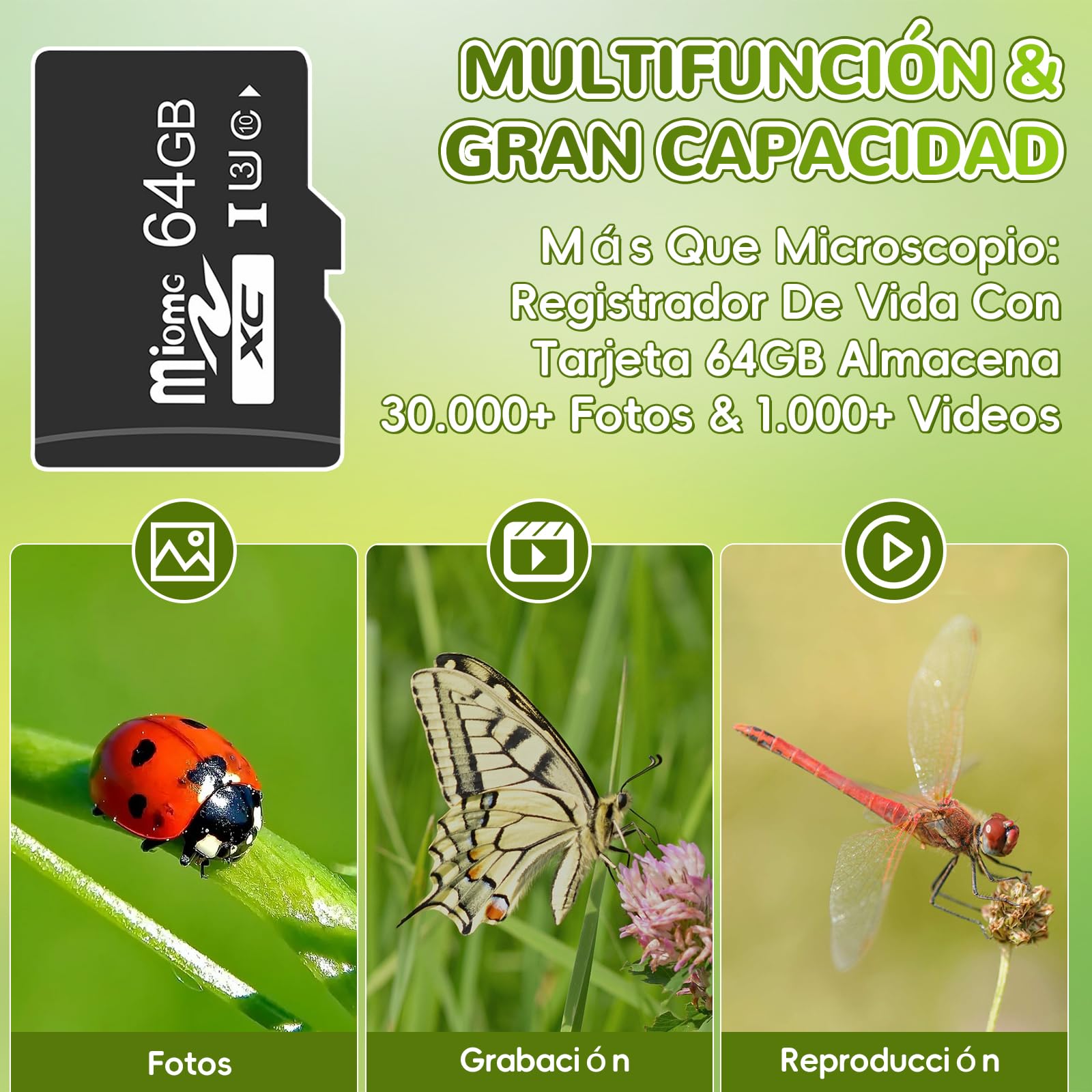 Charmofun Microscopio para Niños, Microscopio Portátil Niños con Tarjeta de Memoria de 64G, Microscopios Digital Infantil con Pantalla LCD de 4", Aumento 1600X, Fotos y Videos, Función Portátil y Fija