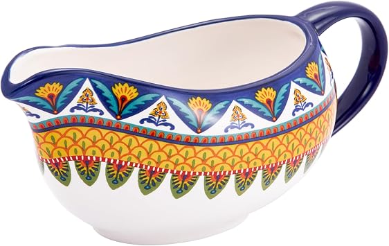 Bico Havana 14oz Gravy Boat with Large Handle, Ceramic Sauce Boat for Creamer, Salad Dressings, Broth, Black Pepper Sauce