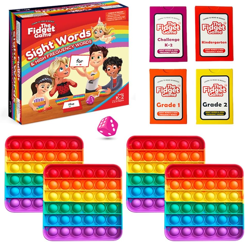 The Fidget Game Sight Words - Learn to Read in Weeks, Master 220 High-Frequency Dolch Sight Words. Curriculum-Appropriate Reading Game for Pre-K to Grade 3 - NO-Letters Popping Mats & Dice Included