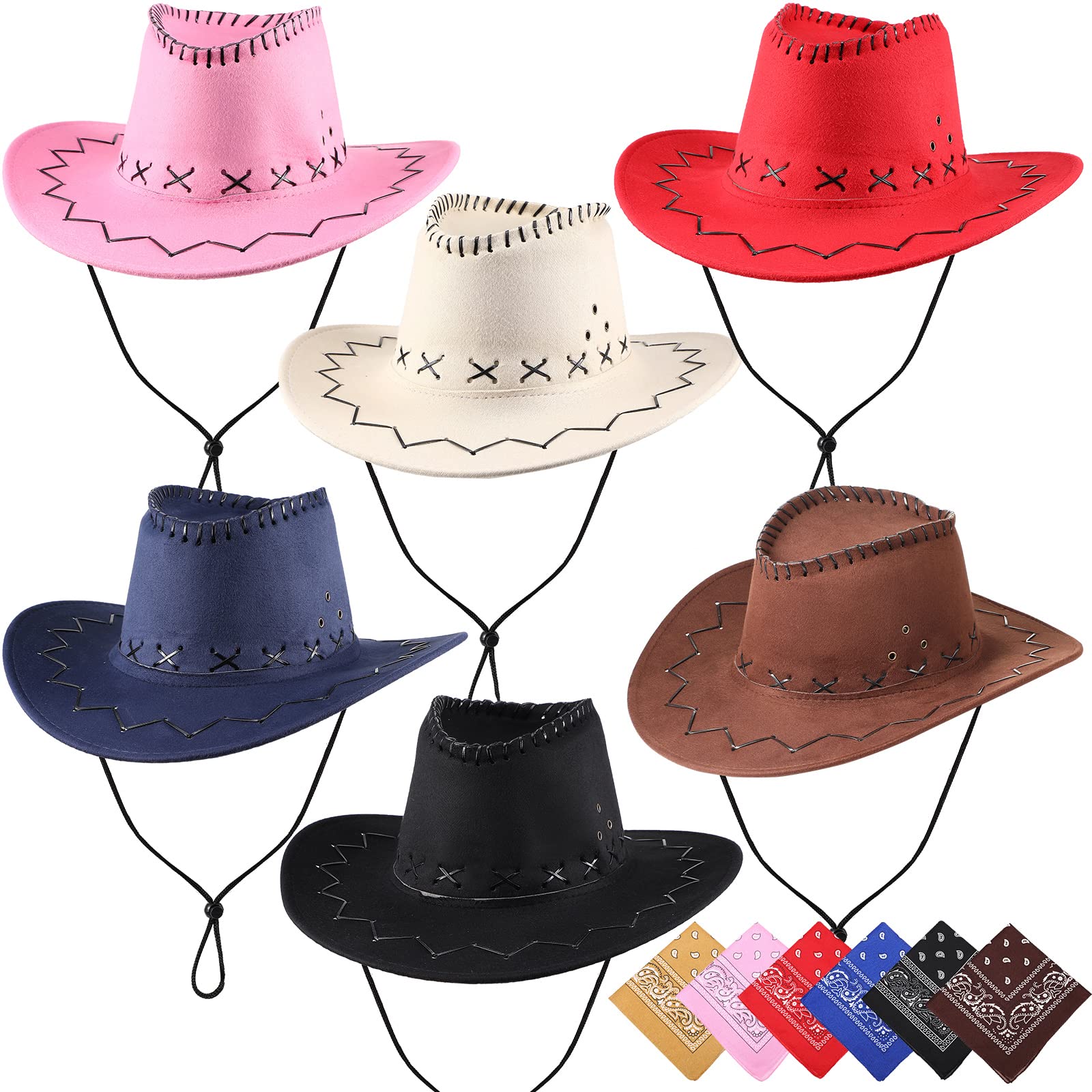 Zhanmai 12 Pieces Cowboy Hats and Bandanas Bulk Western Cowboy Cowgirl Hats Costume Party Favors(Multicoloured)