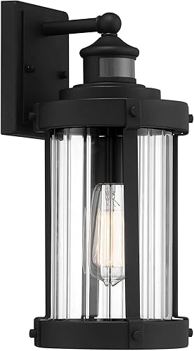 Miniatura 5 de John Timberland Stan - Juego de 2 lámparas industriales de pared para exteriores, con sensor de movimiento negro texturizado, varillas transparentes