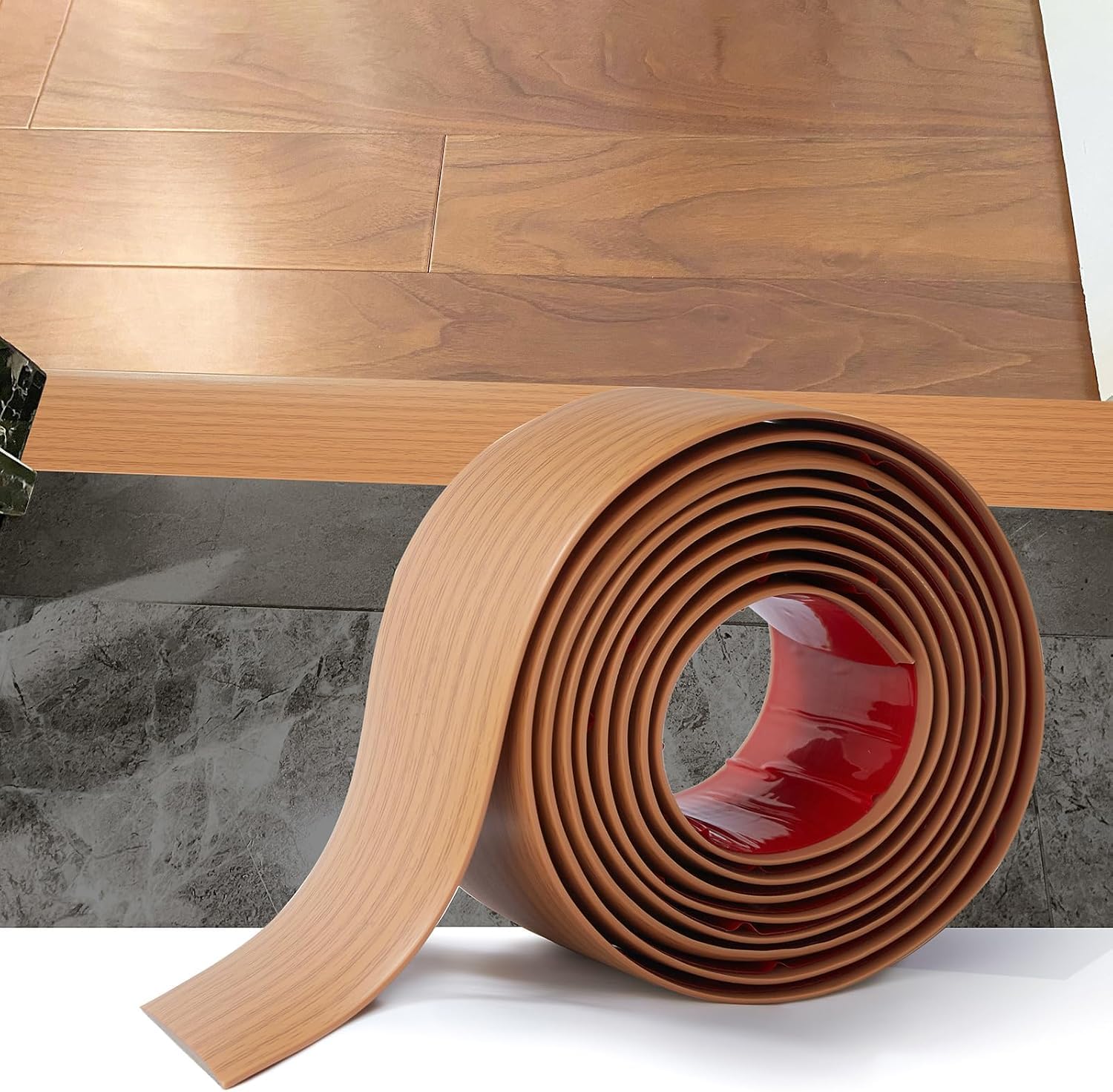 1.2M PVC Floor Transition Strip Laminate Floor Cover Strips Self Adhesive PVC Floor Door Divider Strip Flat Laminate Profile Flooring Edge Trim Joining Strip Door Bar(7.6cm,Yellow Wood Grain) — image 1