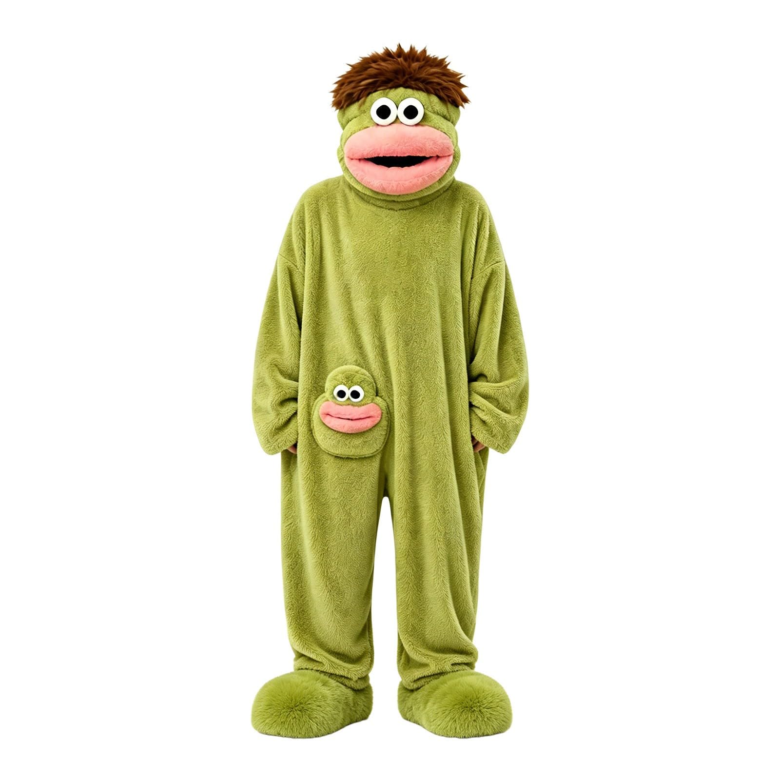 Funny Silly Onesie Kids Halloween Costume Hooded Jumpsuit Big Mouth Monster Funny Silly Onesie Kids Halloween Costume Hooded Jumpsuit Big Mouth Monster (A-3-Green, 4-5 Years) — image 1