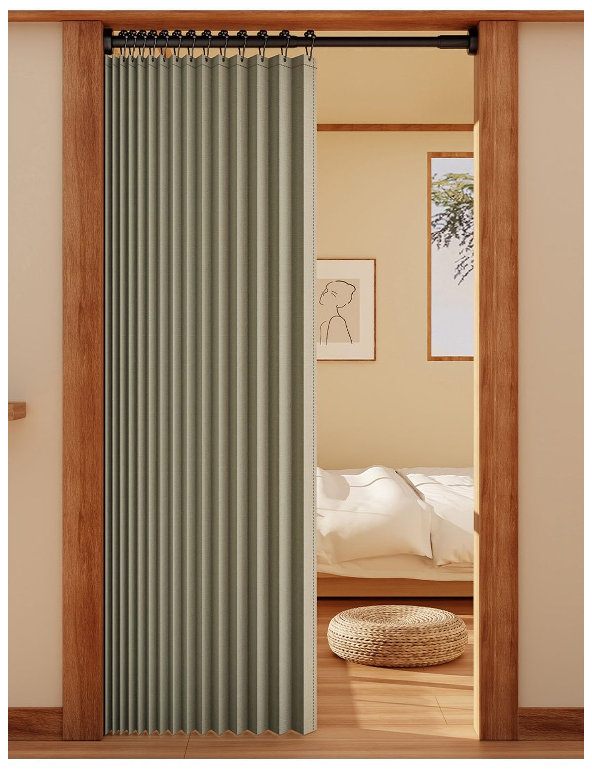 Porte à tringle sans perçage isolante pour séparer un couloir ou une chambre