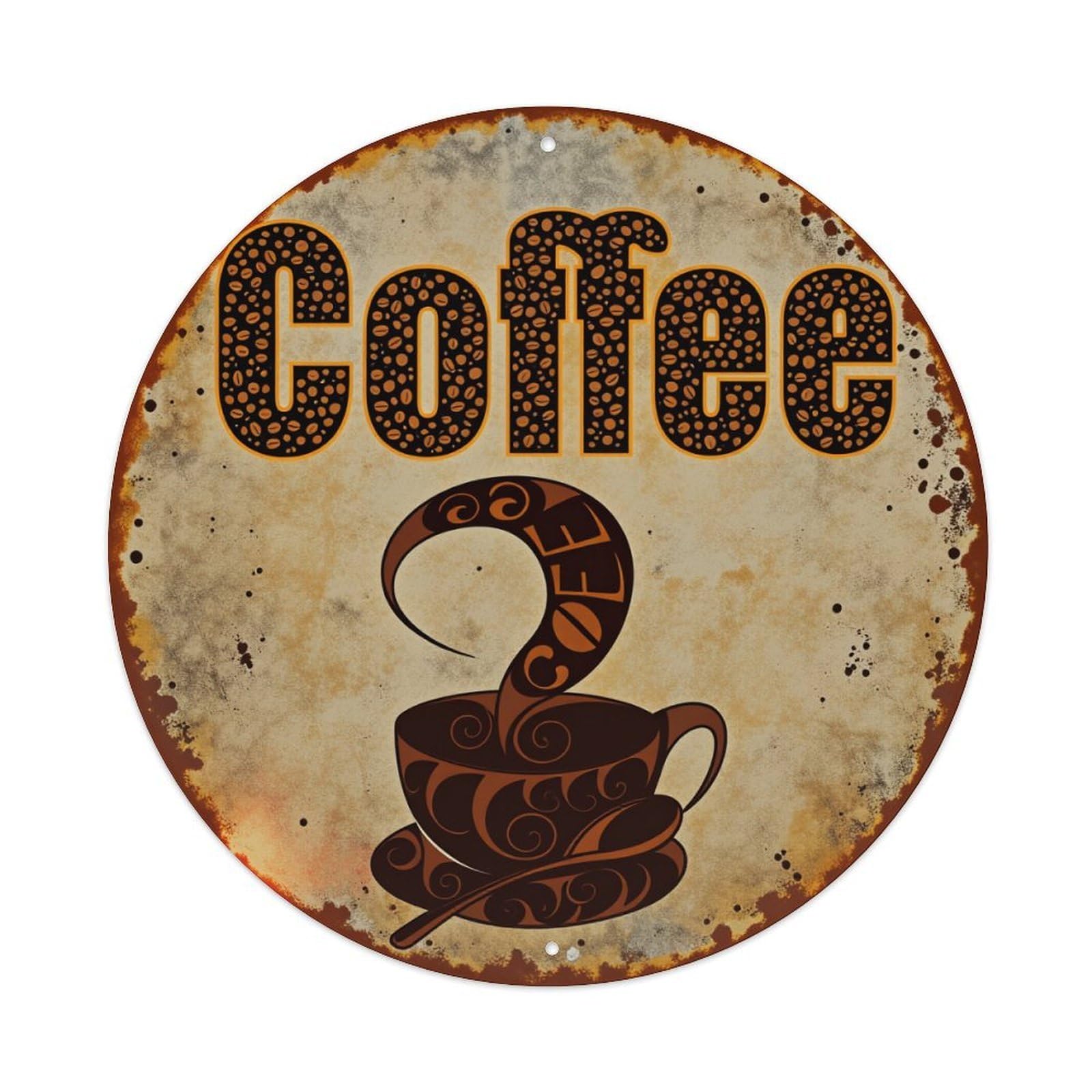 Coffee Cup Steam Pattern Art Round Tin Sign Vintage Style Metal Sign Home Bar Garden Wall Plaque Decor Metal Poster 8x8 Inch