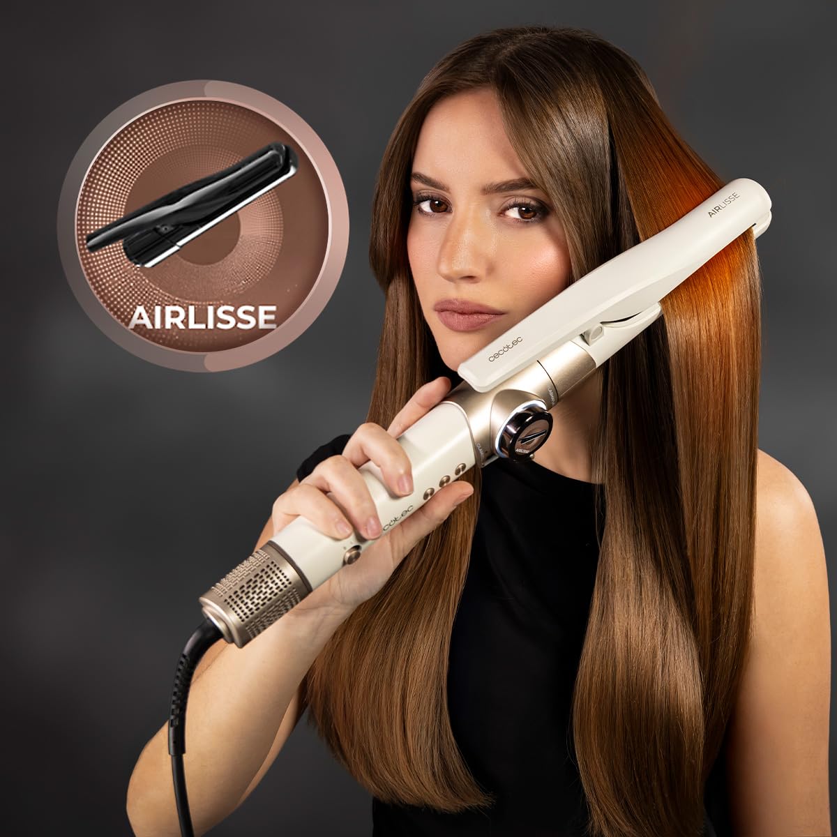 Cecotec Spazzola ad Aria Multistyler AirGlisse 8in1 Black. 1400W, Motore 110000 rpm, 8 Accessori, Coanda Tech 37 mm, Funzione Plasma Anti Crespo, Piastre Riscaldanti, Styling Professionale