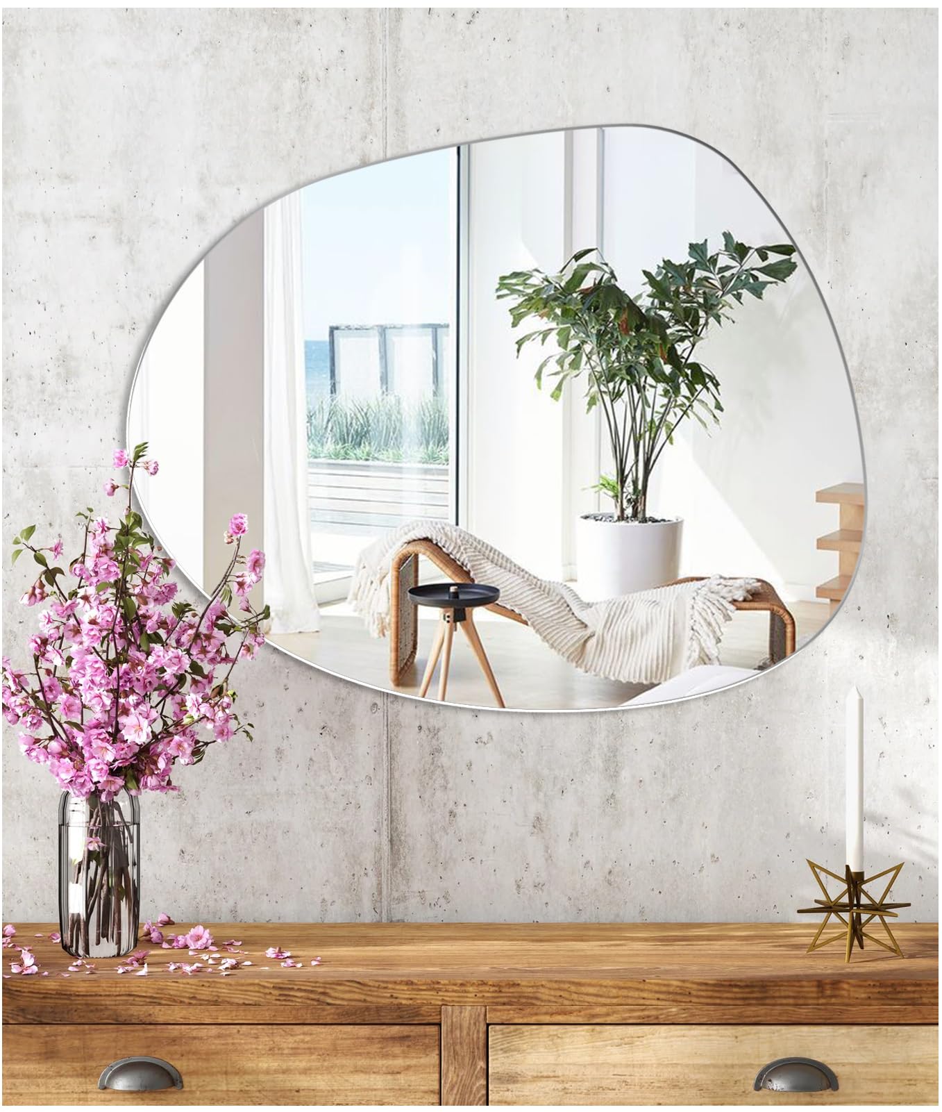 Self Adhesive Irregular HD Glass Stick On Wall Mirror for Makeup Bathroom Decorative Door Hallway Living Room Bedroom