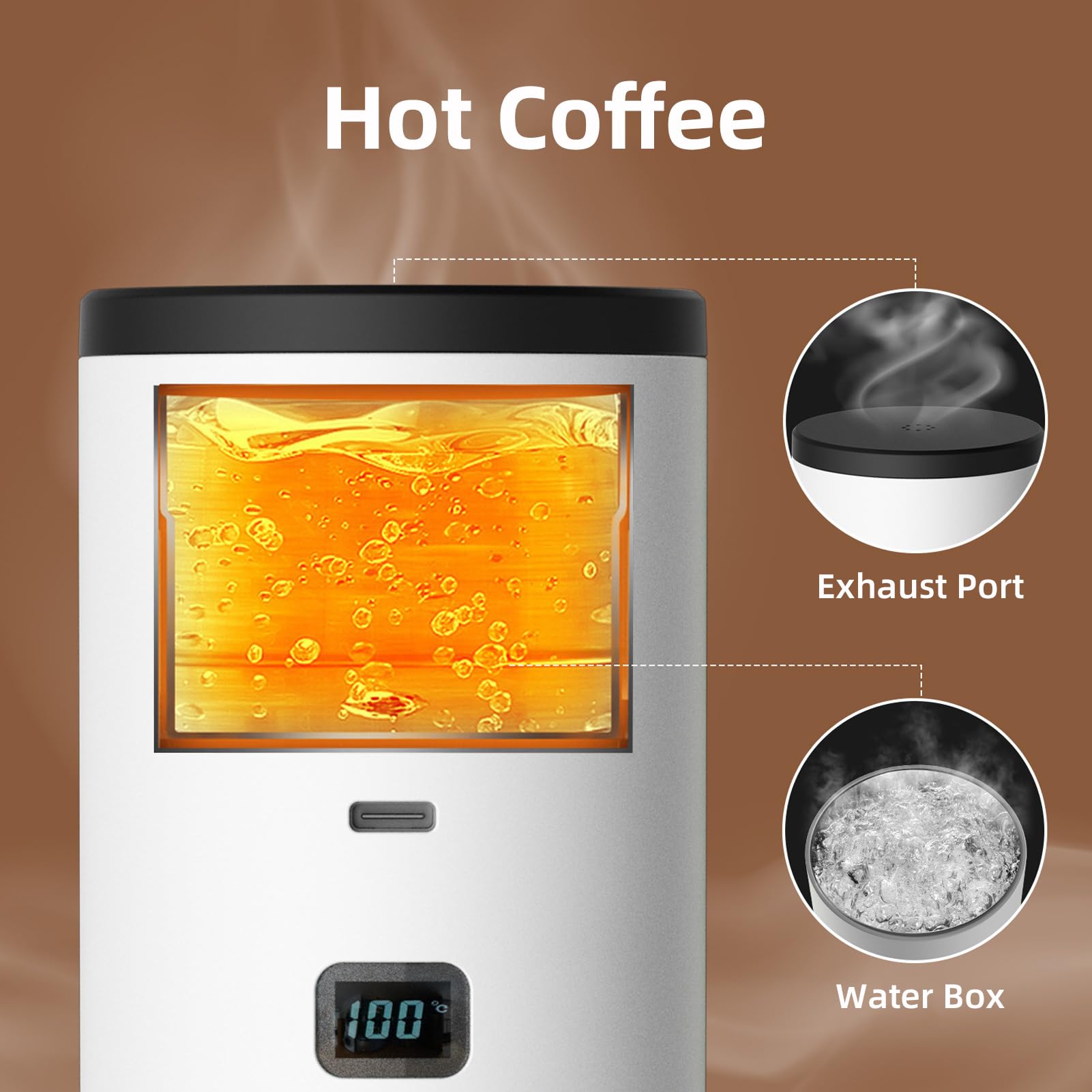 Máquina de café Portátil 3 en 1 Automáticamente Calefacción Inalámbrica de 15 Bar con Pantalla Digital