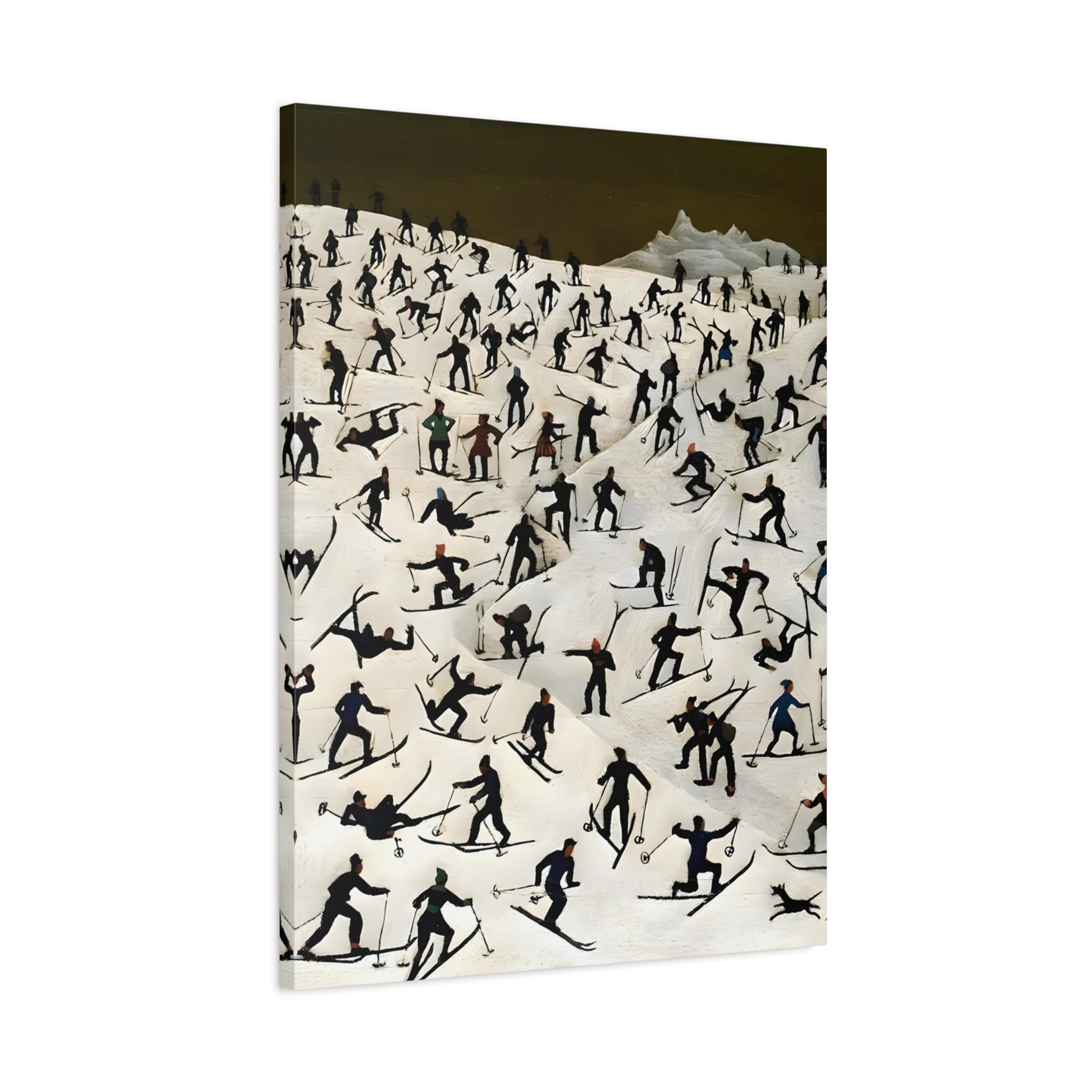 Franz Sedlacek Skiers Landscape - Framed Winter Snow Canvas Wall Art Print 12x16inch 30x40cm (Vertical) / 1.25inch 3.175cm