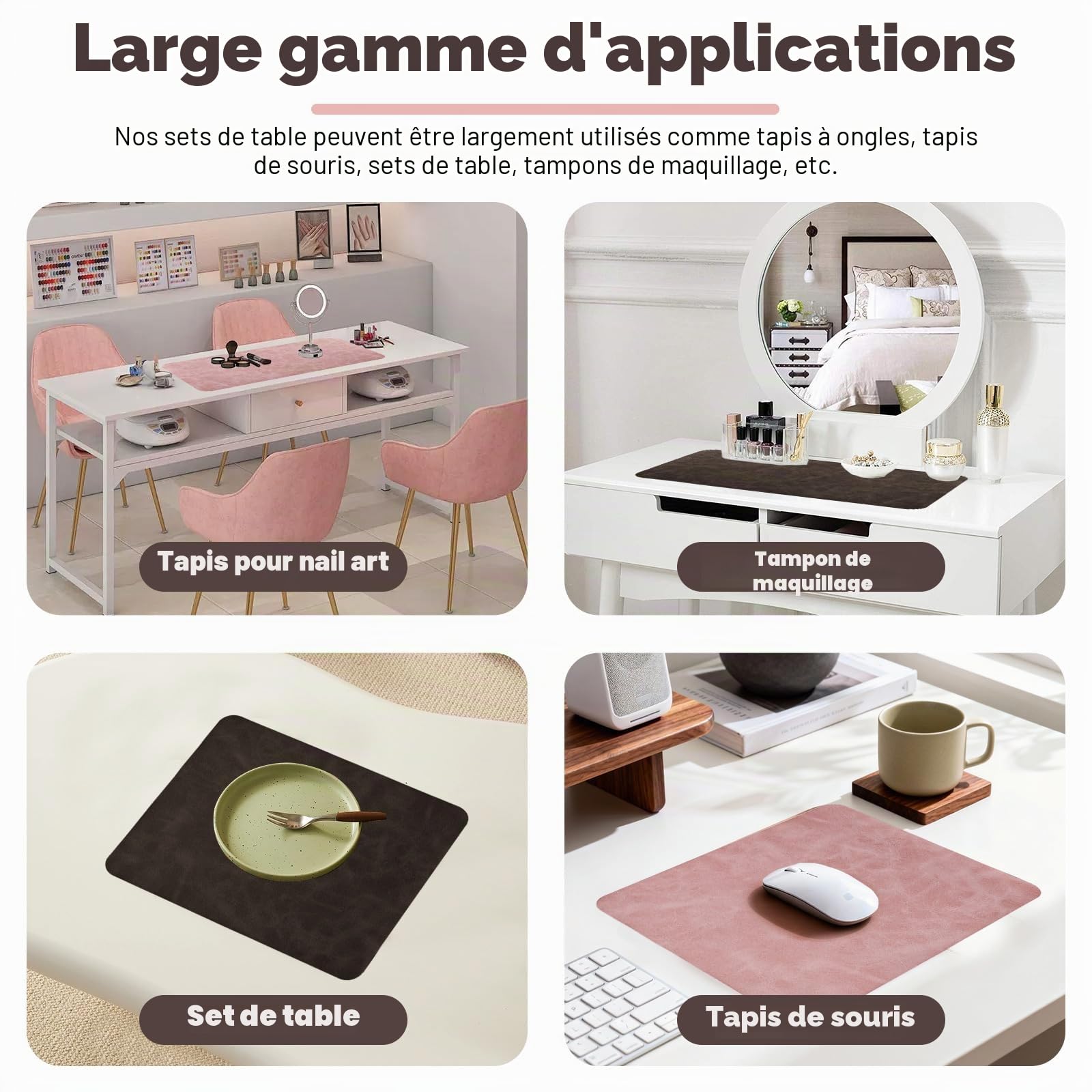 Lot de 2 tapis à ongles souples pliables et réutilisables pour bureau de table, coussinets à ongles en cuir antidérapants pour manucure, art, polonais, entraînement, maison, salon de bricolage