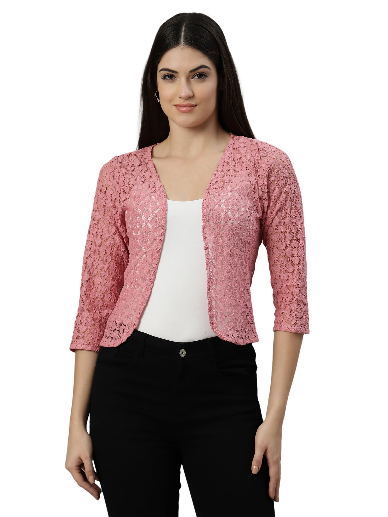 unaone Women Peach Self Design Lace Cotton Open Front Shrug (UNSRG-159-PchHrtRG_XXL)-picture-17