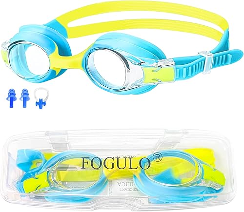 Paquete de 4 gafas de natación para niños de 4 a 14 años, anti niebla, gafas de natación para niños y niñas con protección UV, impermeables, clips