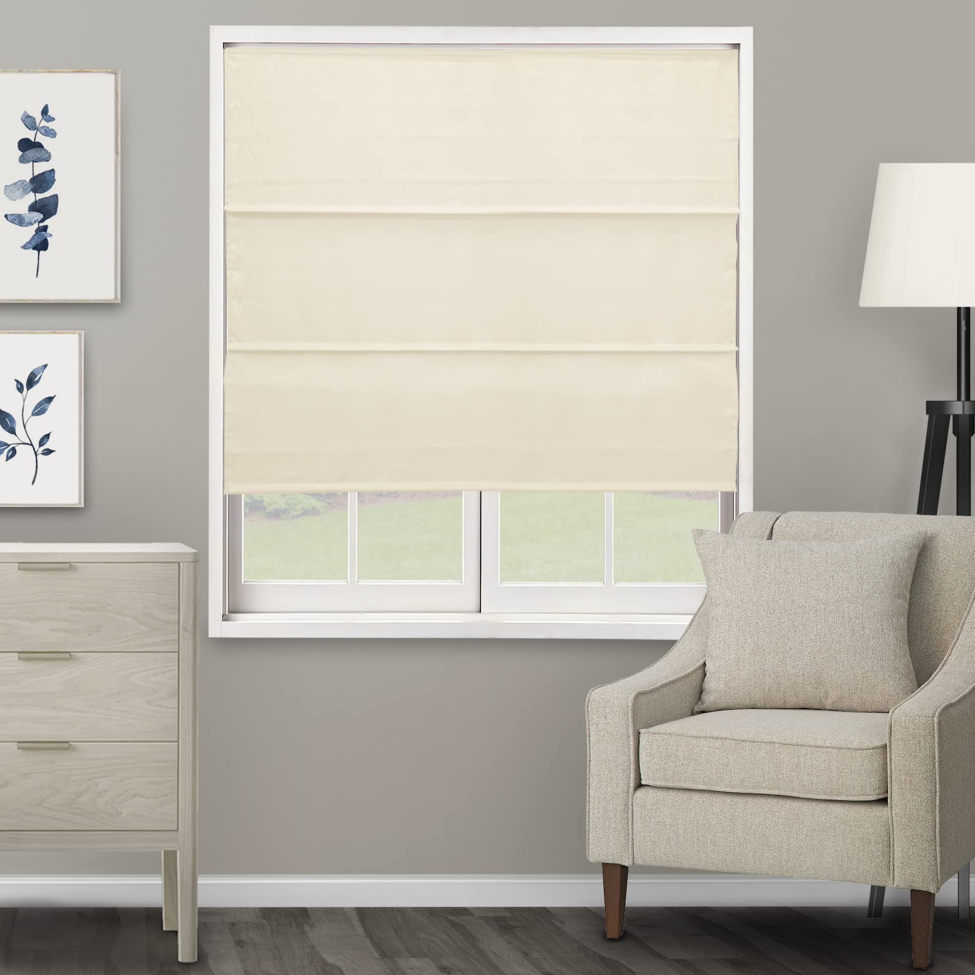 CHICOLOGY Roman Shades for Windows, Roman Window Shades, Roman Shades, Window Treatments, Window Shades for Home, Window Shade, Ridgewood Cream (Privacy & Light Filtering), 29" W X 72" H