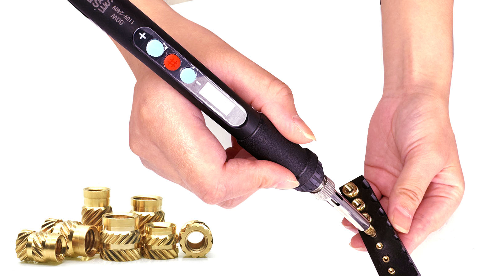 Image of Heat Set Insert Tools kit Brass Nuts 3D Printing 60W Digital Soldering Iron and 380 Pcs Kit Threaded Inserts with Insert Tips M2 M2.5 M3 M4 M5 M6(1 /4) M8 for Inserts 3D Printing and Plastic